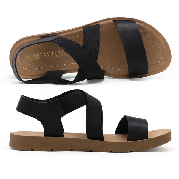 Criss Cross Ankle Strap Flat Sandals - BLACK - 3